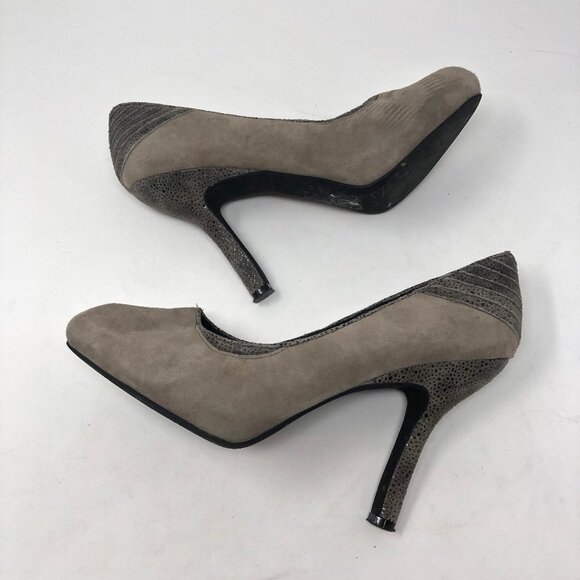 Auri Mink Suede and Sand Pebble Leather Heels 39/9 - Picture 1 of 8